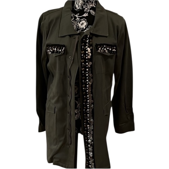 Sweet Rain Large army green 3/4 jacket embellished zipper & snaps - Picture 4 of 16